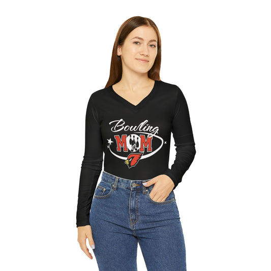 Bowling Mom, Women's Long Sleeve V-neck Shirt