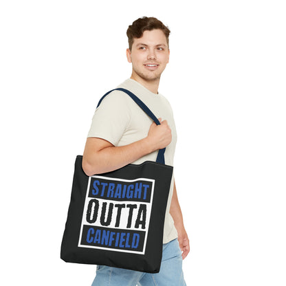 "Straight Outta Canfield" Tote Bag, Back-the-Blue Cardinal