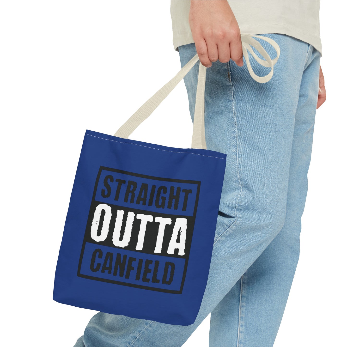 "Straight Outta Canfield" Tote Bag, Back-the-Blue Cardinal