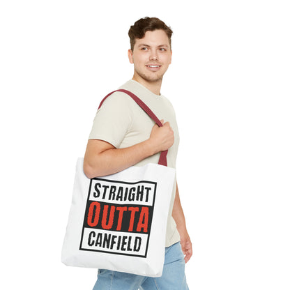 "Straight Outta Canfield" Tote Bag, Red Cardinal & White "C"