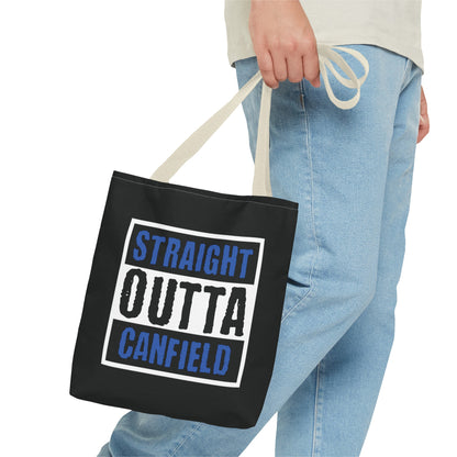 "Straight Outta Canfield" Tote Bag, Back-the-Blue Cardinal