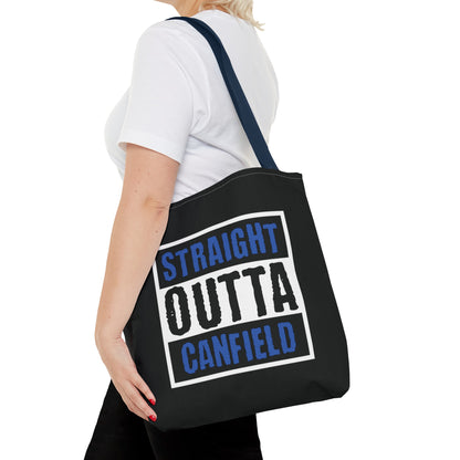 "Straight Outta Canfield" Tote Bag, Back-the-Blue Cardinal