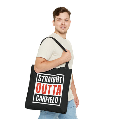 "Straight Outta Canfield" Tote Bag, White Cardinal