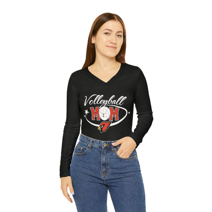 Volleyball Mom, Women's Long Sleeve V-neck Shirt