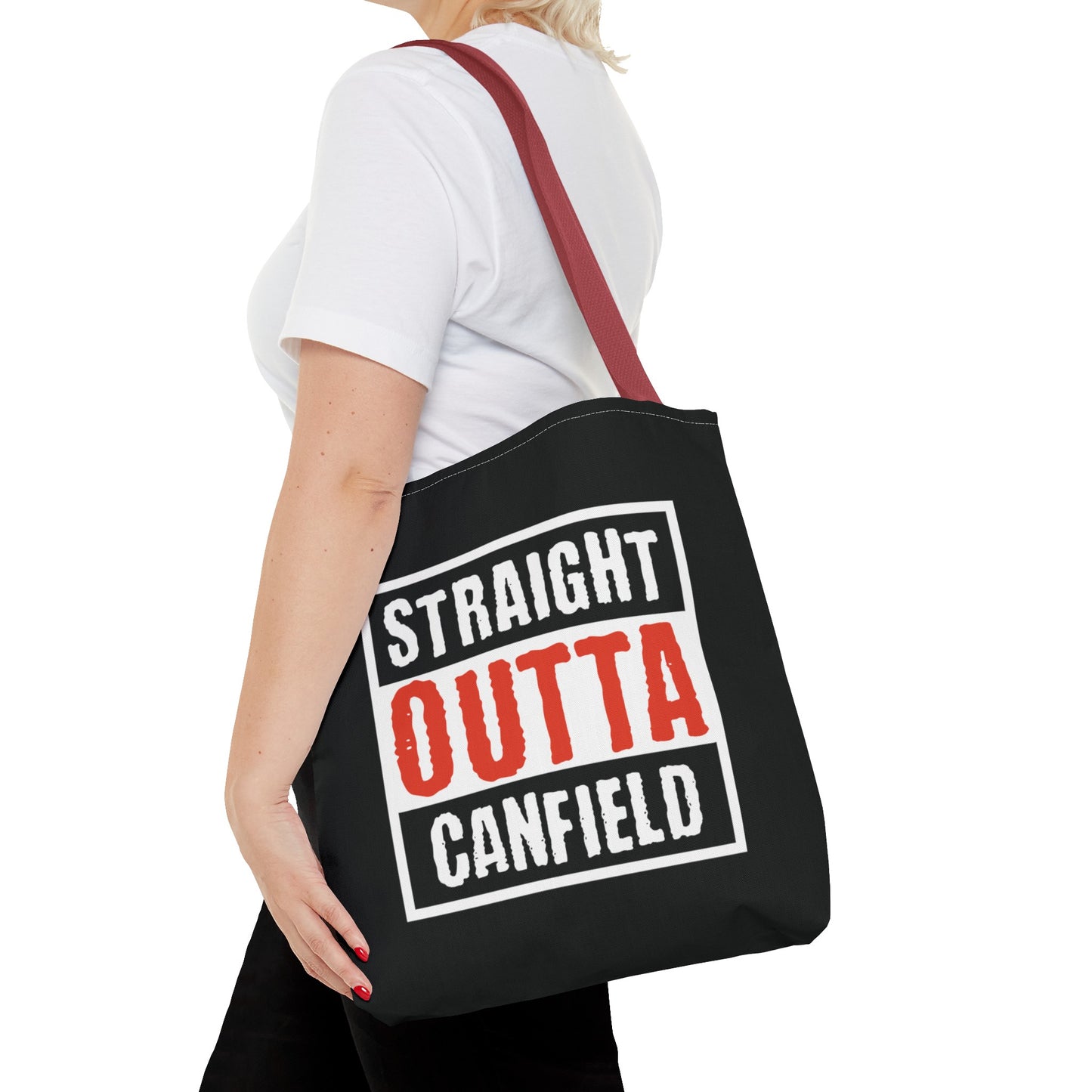 "Straight Outta Canfield" Tote Bag, Red Trim Cardinal