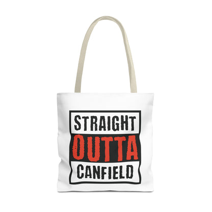 "Straight Outta Canfield" Tote Bag, White Cardinal