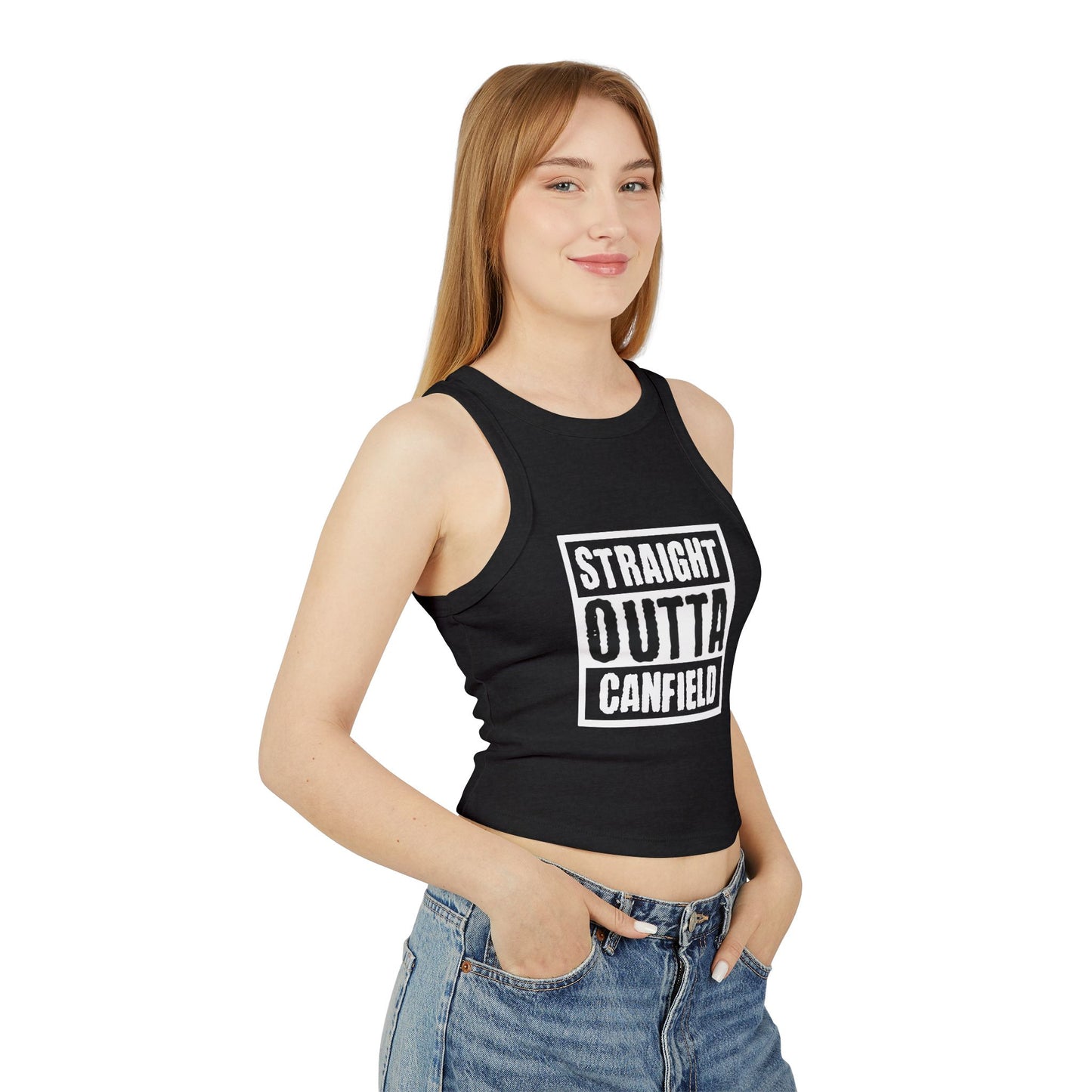 "Straight Outta Canfield",  Micro Rib Racer Tank Top