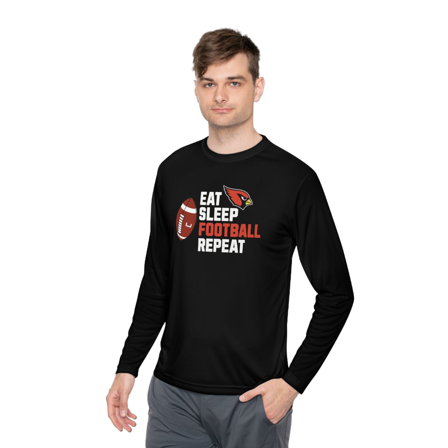 Eat, Sleep, Football, Moisture-Wicking Long Sleeve Tee