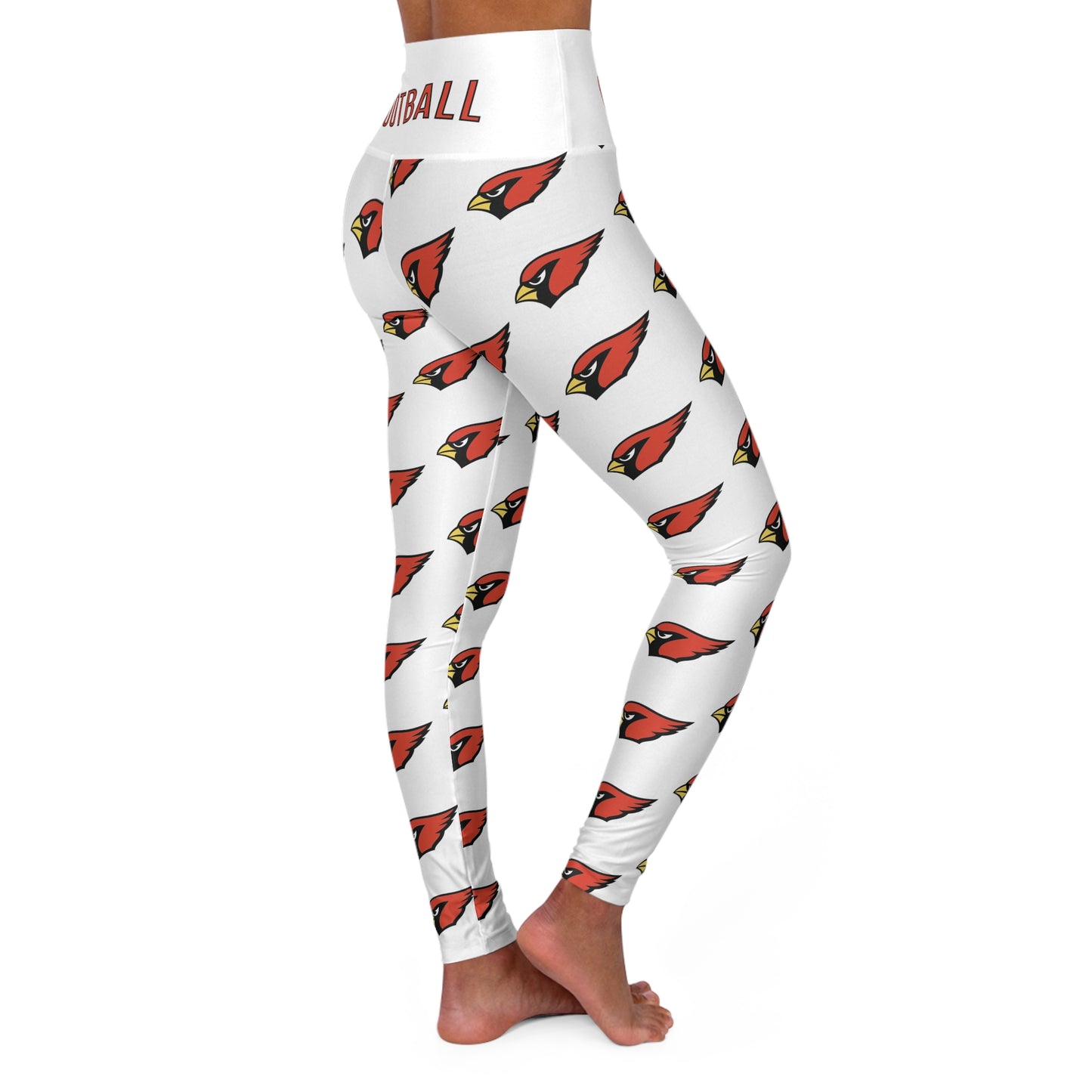 "Canfield Football" High Waisted Yoga Leggings, Red Cardinal