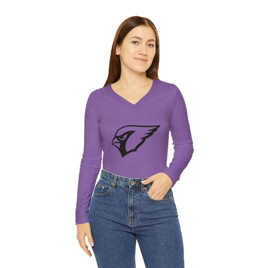 Monochrome Cardinal, Women's Long Sleeve V-neck Shirt