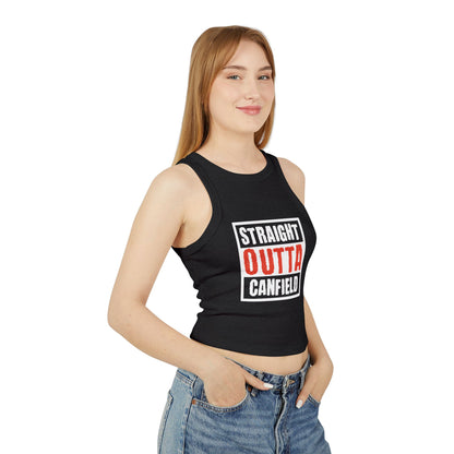 Black "Straight Outta Canfield",  Micro Rib Racer Tank Top