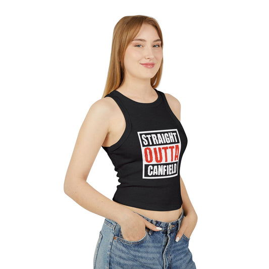 Black "Straight Outta Canfield",  Micro Rib Racer Tank Top