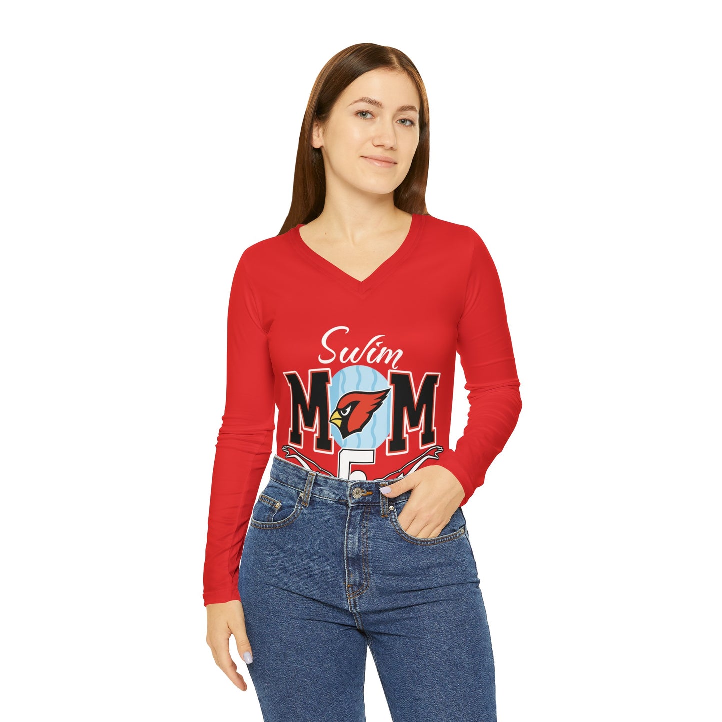 Swim Mom, Women's Long Sleeve V-neck Shirt