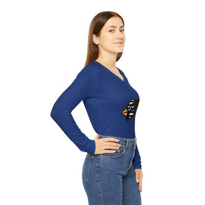 Back-the-Blue Cardinal, Women's Long Sleeve V-neck Shirt