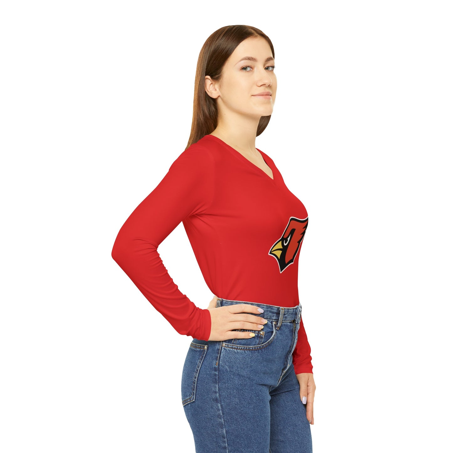 Women's Long Sleeve V-neck Shirt, Red Cardinal