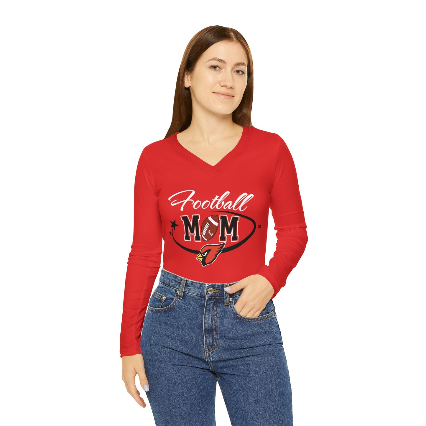 Football Mom, Women's Long Sleeve V-neck Shirt