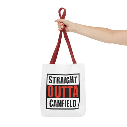 "Straight Outta Canfield" Tote Bag, Red Cardinal & White "C"