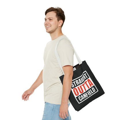 "Straight Outta Canfield" Tote Bag, Red Trim Cardinal