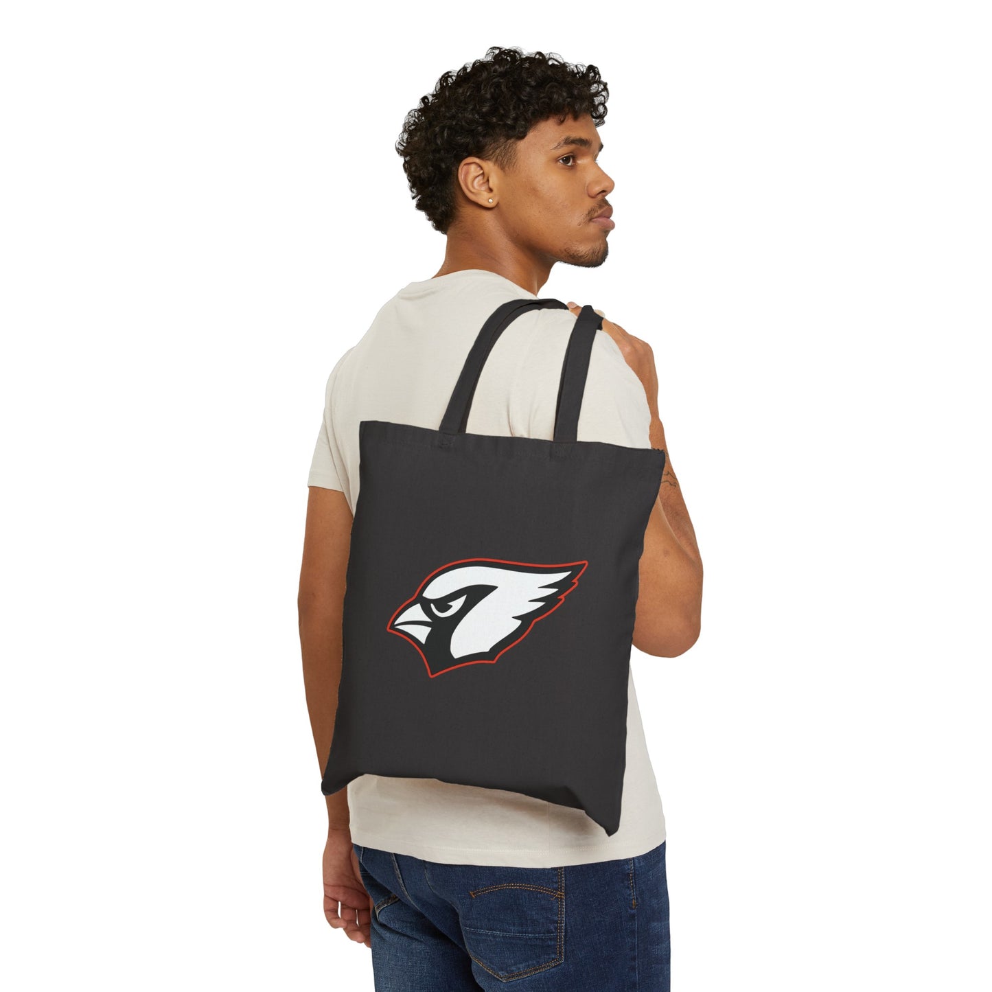 "Straight Outta Canfield" Cotton Canvas Tote Bag, White w/Red Trim Cardinal