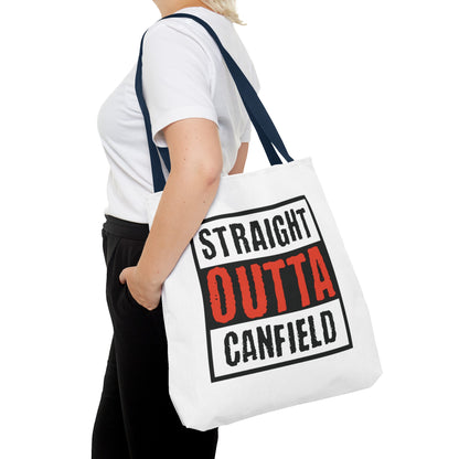 "Straight Outta Canfield" Tote Bag, White Cardinal