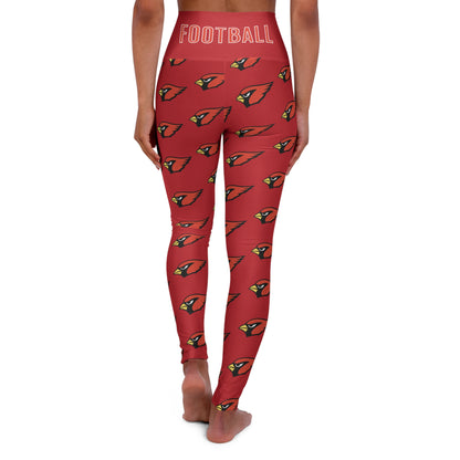 "Canfield Football" High Waisted Yoga Leggings, Red Cardinal