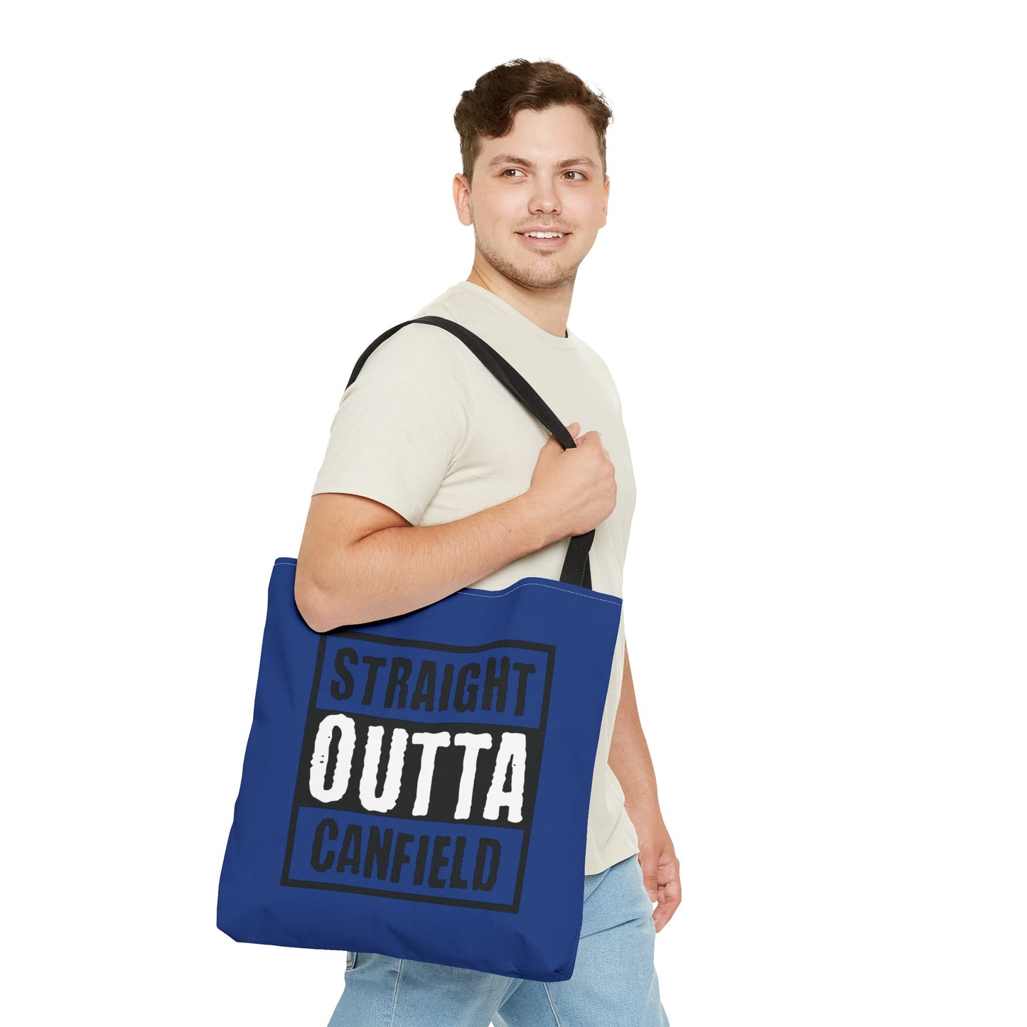 "Straight Outta Canfield" Tote Bag, Back-the-Blue Cardinal