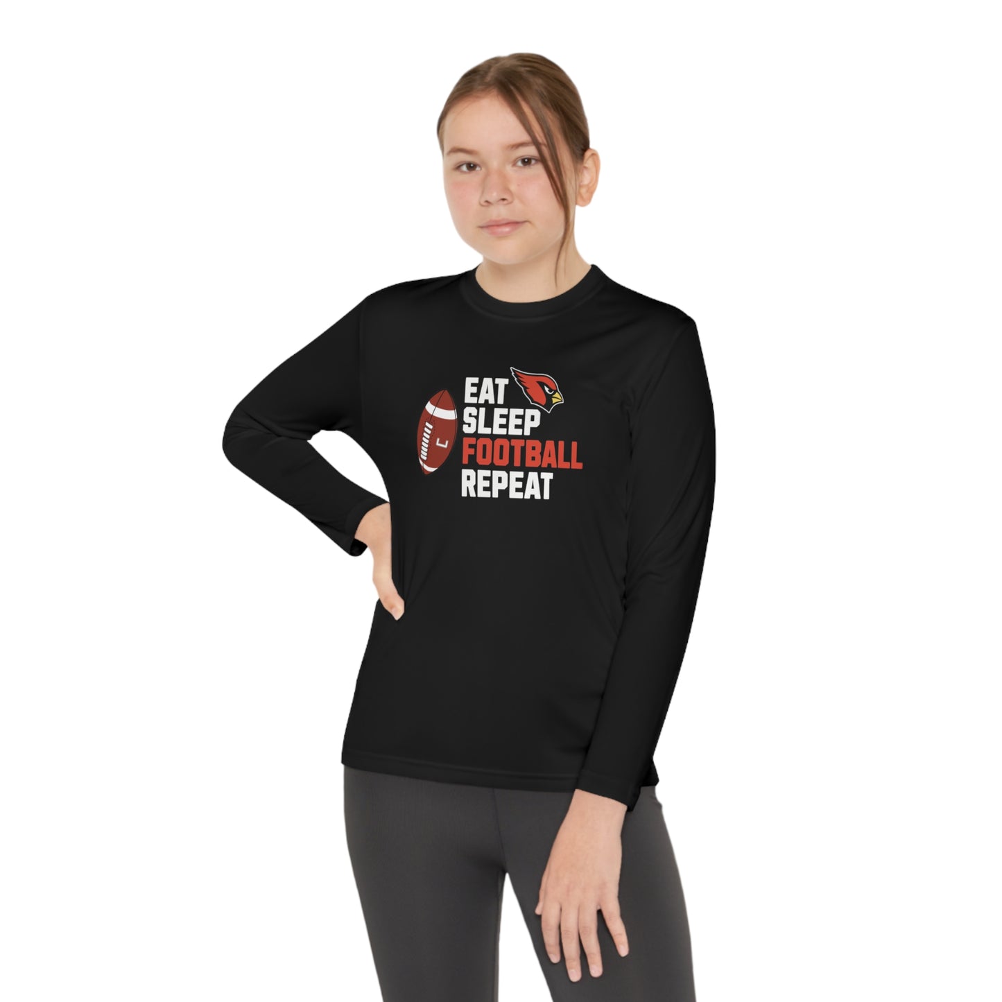 Eat, Sleep, Football, Youth Long Sleeve Competitor Tee