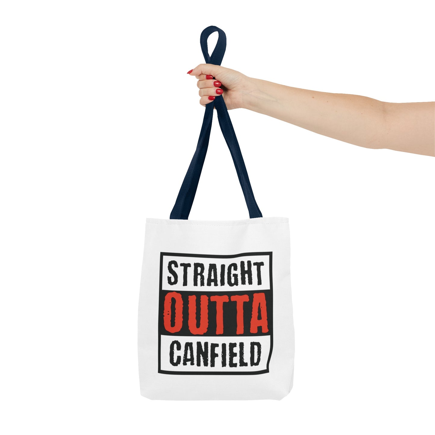 "Straight Outta Canfield" Tote Bag, White Cardinal