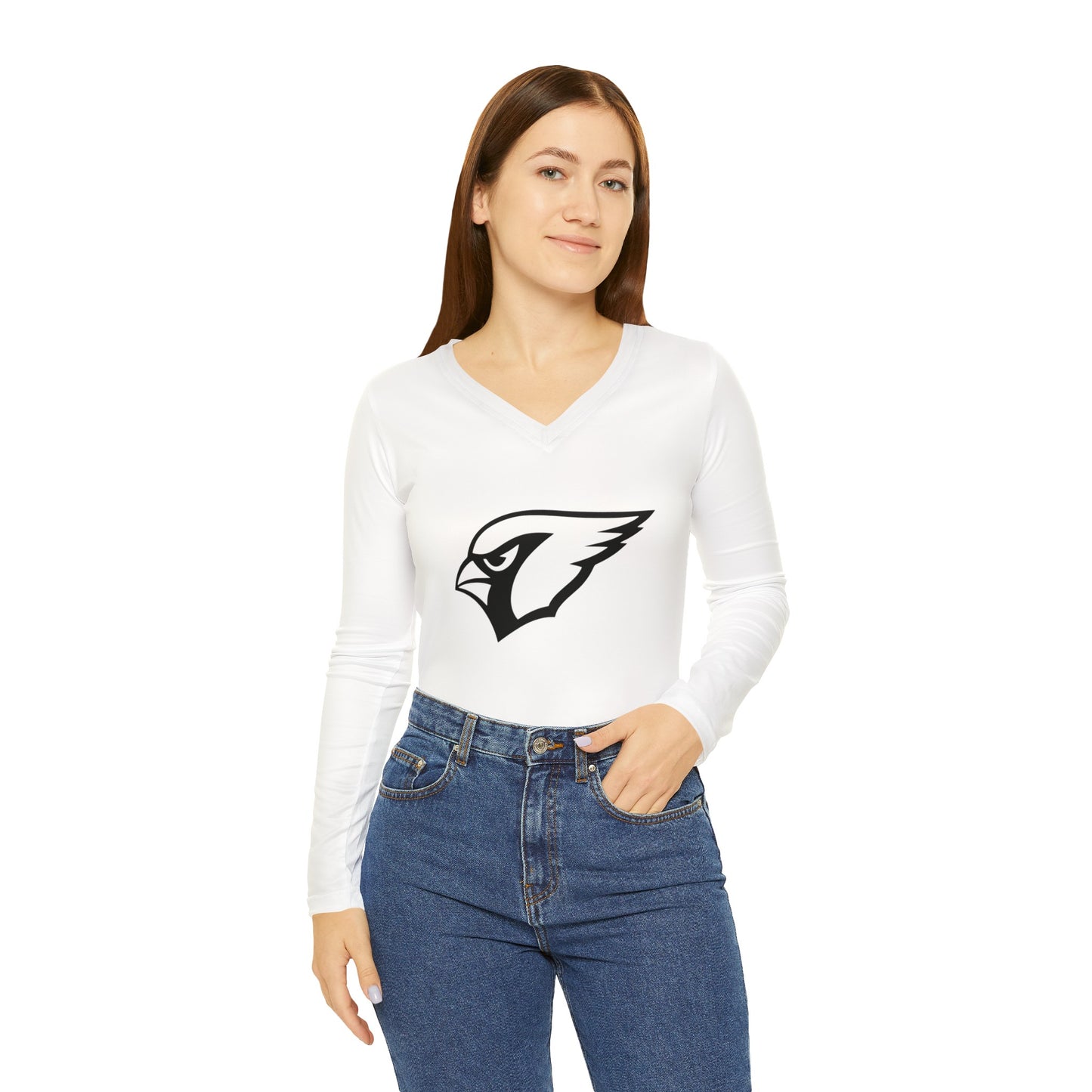 Monochrome Cardinal, Women's Long Sleeve V-neck Shirt