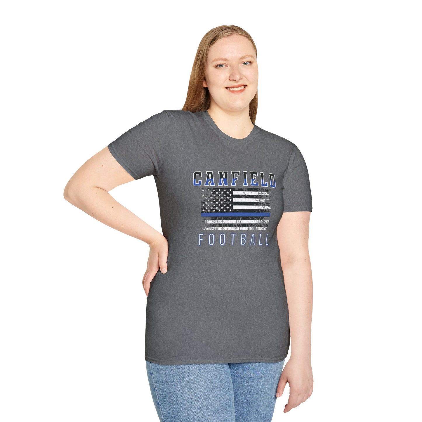 Back-the-Blue Flag, Canfield Football Softstyle T-Shirt