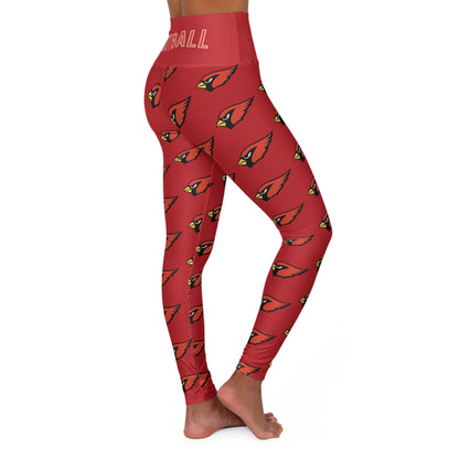 "Canfield Football" High Waisted Yoga Leggings, Red Cardinal