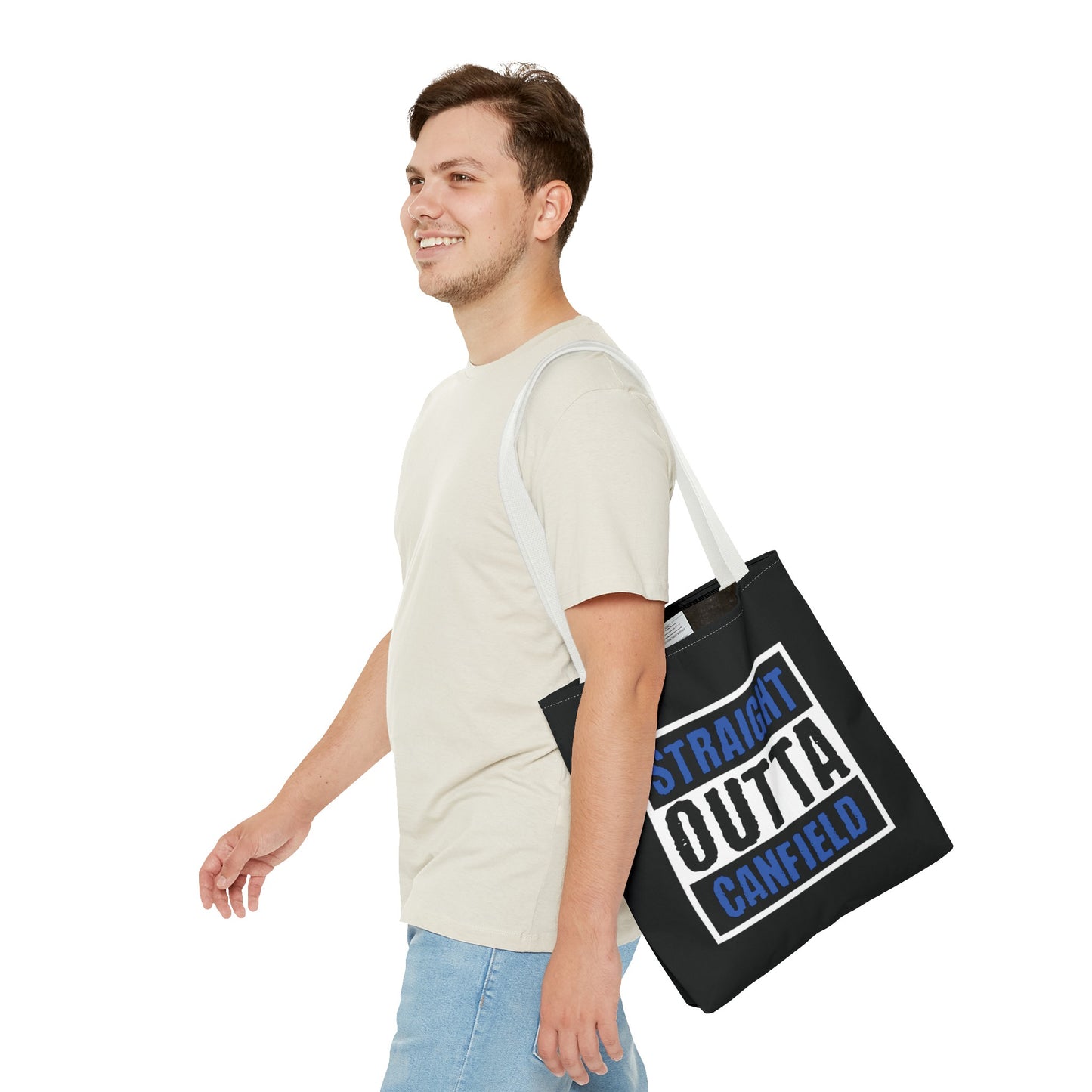 "Straight Outta Canfield" Tote Bag, Back-the-Blue Cardinal