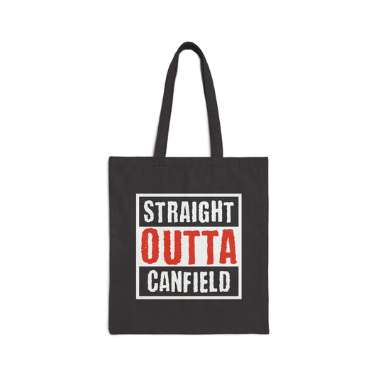 "Straight Outta Canfield" Cotton Canvas Tote Bag, White "C"