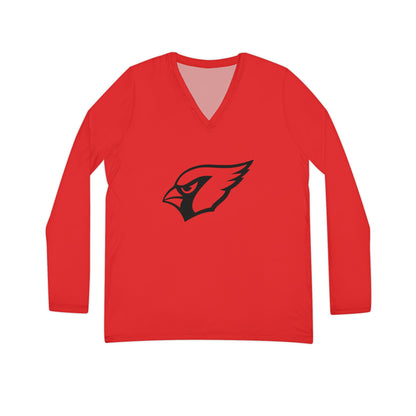 Monochrome Cardinal, Women's Long Sleeve V-neck Shirt