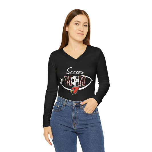 Women's Long Sleeve V-neck Shirt, Canfield Soccer Mom