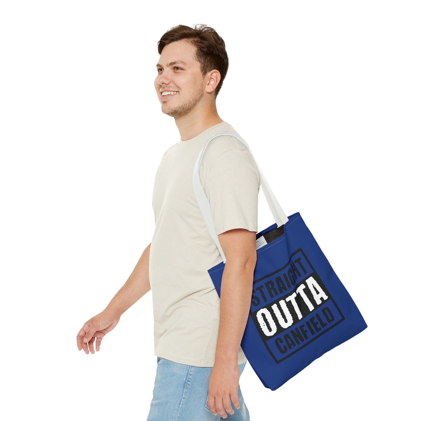 "Straight Outta Canfield" Tote Bag, Back-the-Blue Cardinal