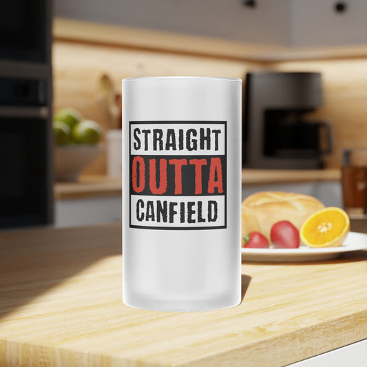 "Straight Outta Canfield" Frosted Glass Beer Mug, 16 oz.