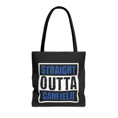 "Straight Outta Canfield" Tote Bag, Back-the-Blue Cardinal