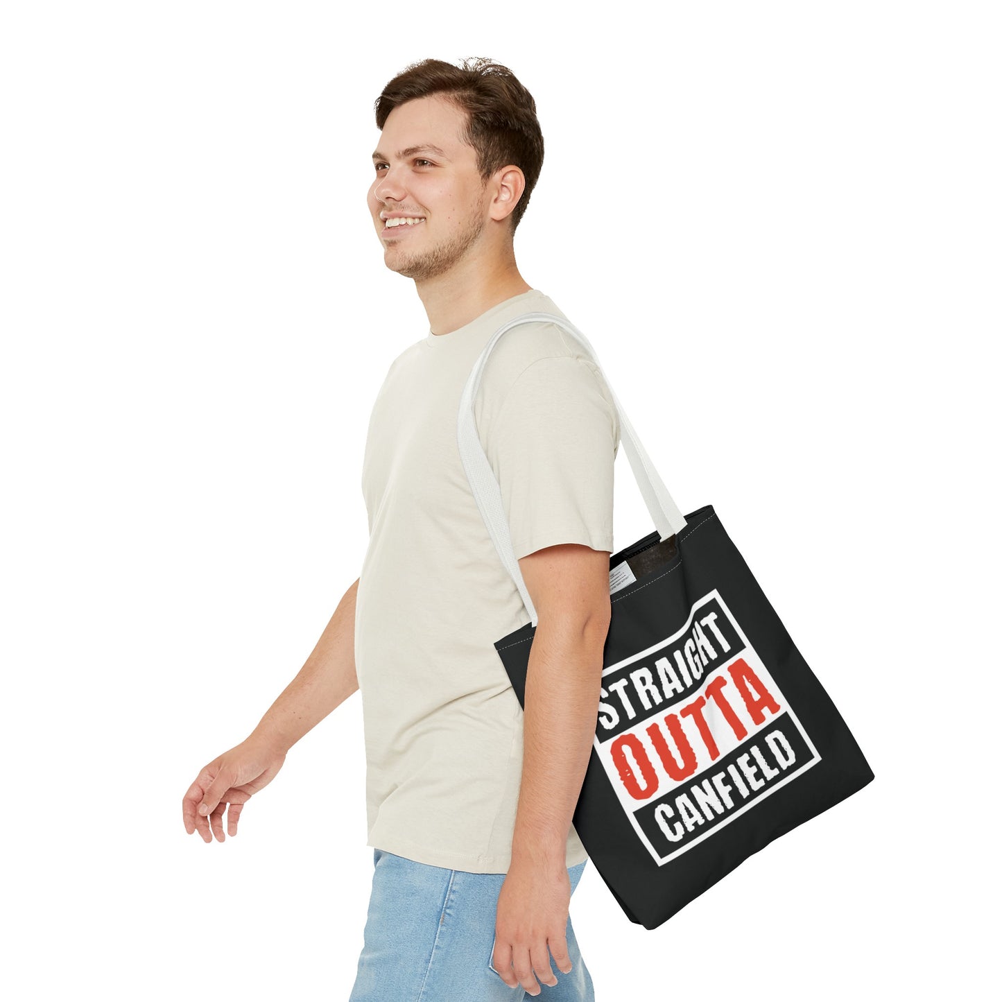 "Straight Outta Canfield" Tote Bag, White Cardinal