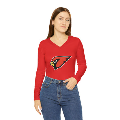 Women's Long Sleeve V-neck Shirt, Red Cardinal