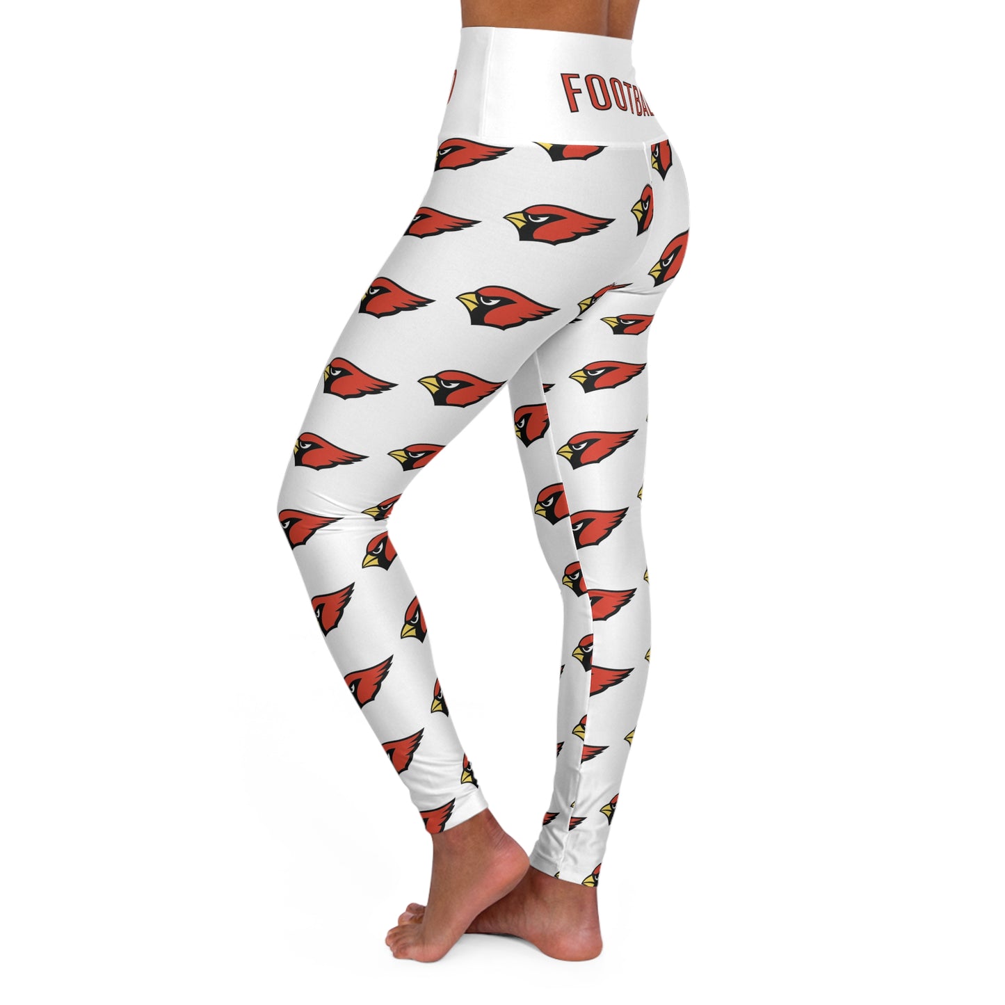 "Canfield Football" High Waisted Yoga Leggings, Red Cardinal