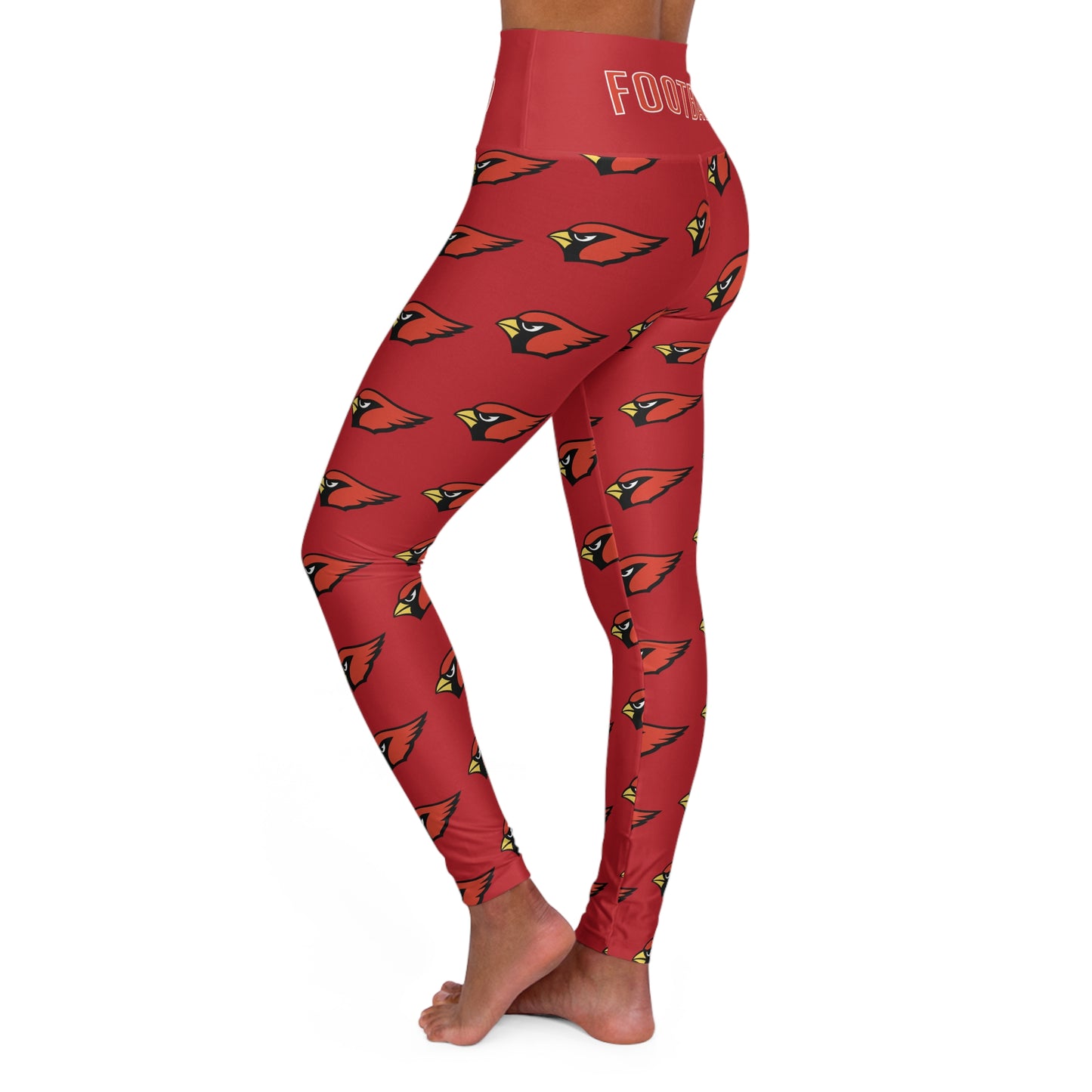 "Canfield Football" High Waisted Yoga Leggings, Red Cardinal