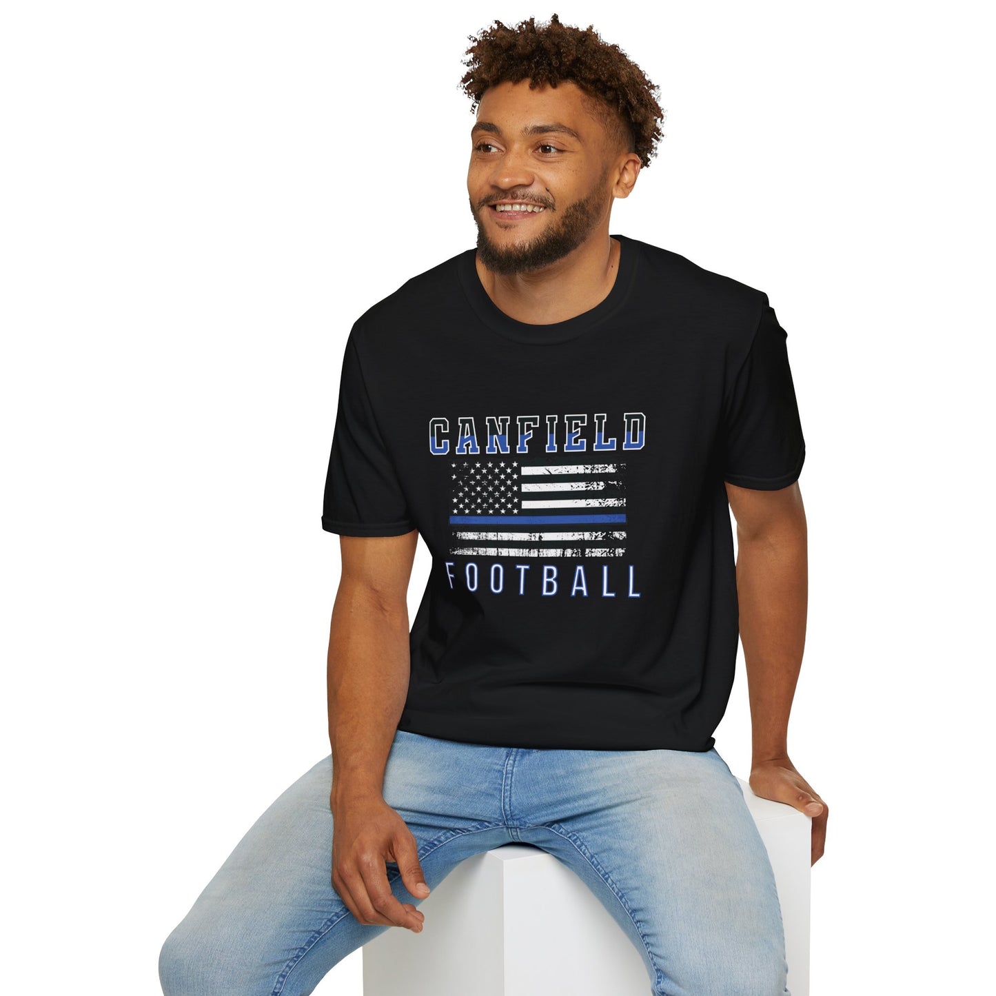 Back-the-Blue Flag, Canfield Football Softstyle T-Shirt