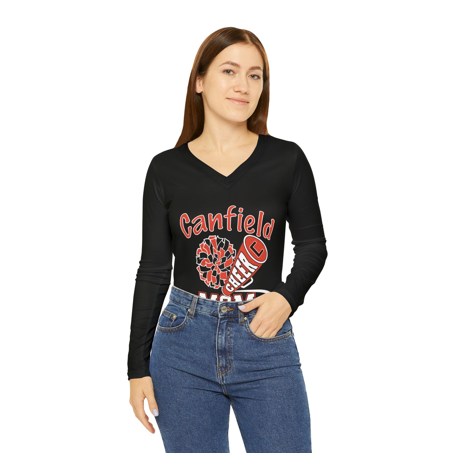 Cheer Mom, Women's Long Sleeve V-neck Shirt