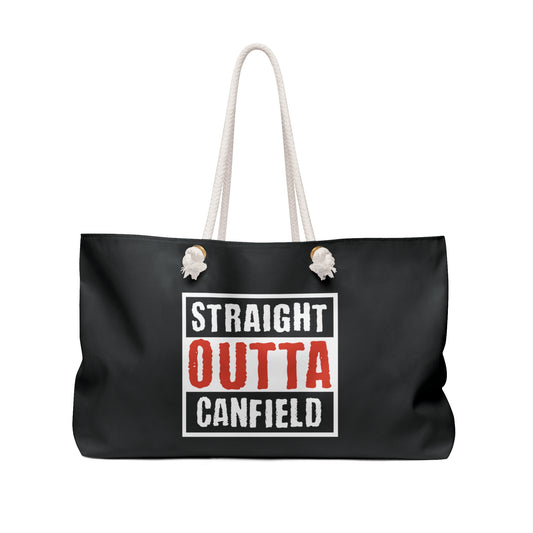 "Straight Outta Canfield" Weekender Bag, White Cardinal w/Red Trim