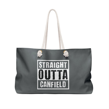 "Straight Outta Canfield" Weekender Bag, White Cardinal