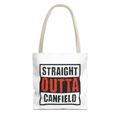 "Straight Outta Canfield" Tote Bag, Red Cardinal & White "C"