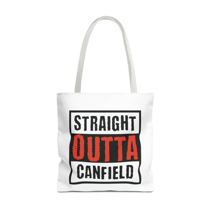 "Straight Outta Canfield" Tote Bag, Red Cardinal & White "C"