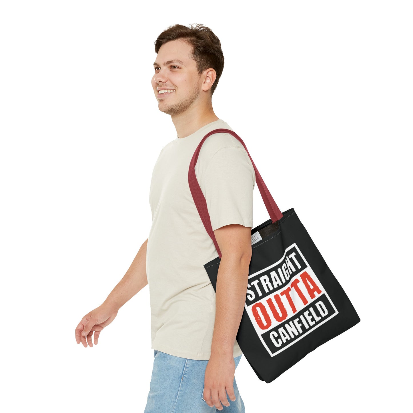 "Straight Outta Canfield" Tote Bag, Red Trim Cardinal