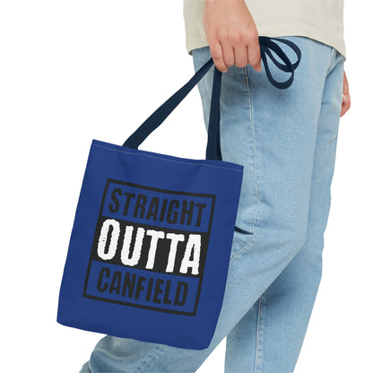 "Straight Outta Canfield" Tote Bag, Back-the-Blue Cardinal